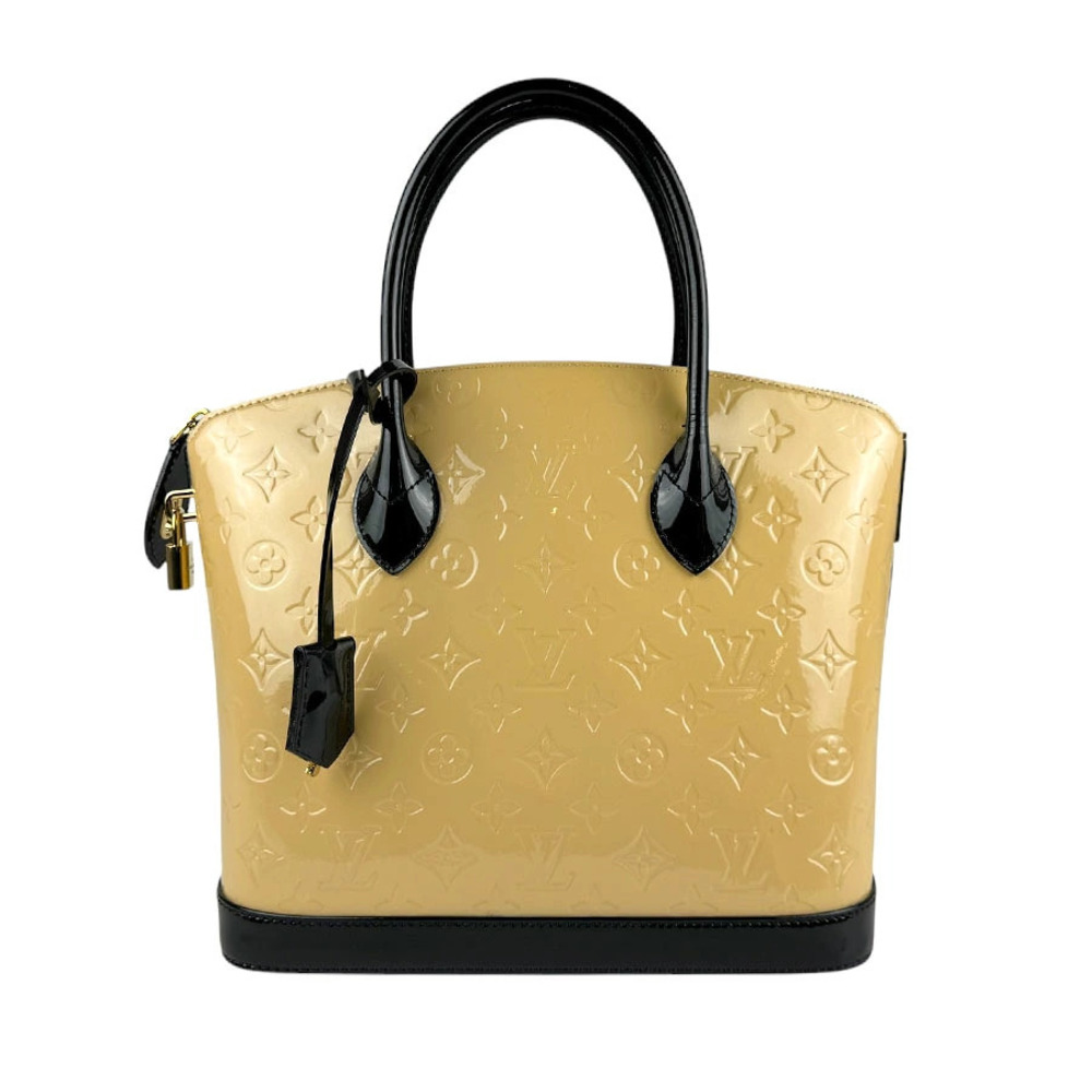 Louis Vuitton Handbag Monogram Vernis Lockit Patent Vernis Leather Beige Black